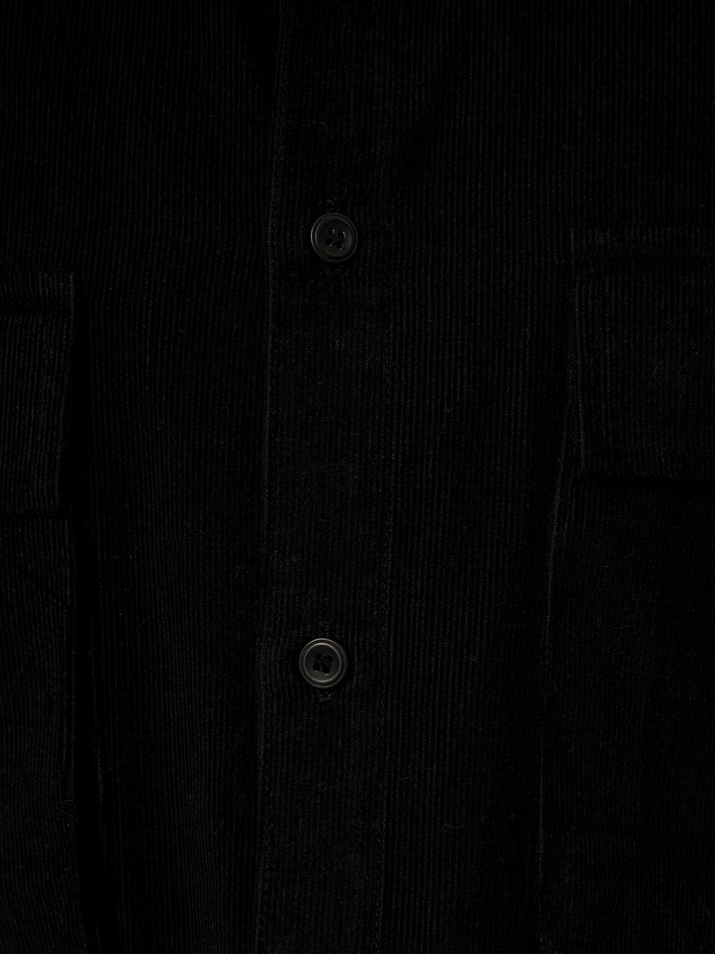 Black: Textured Oversized Drop-Shoulder Corduroy Shirt