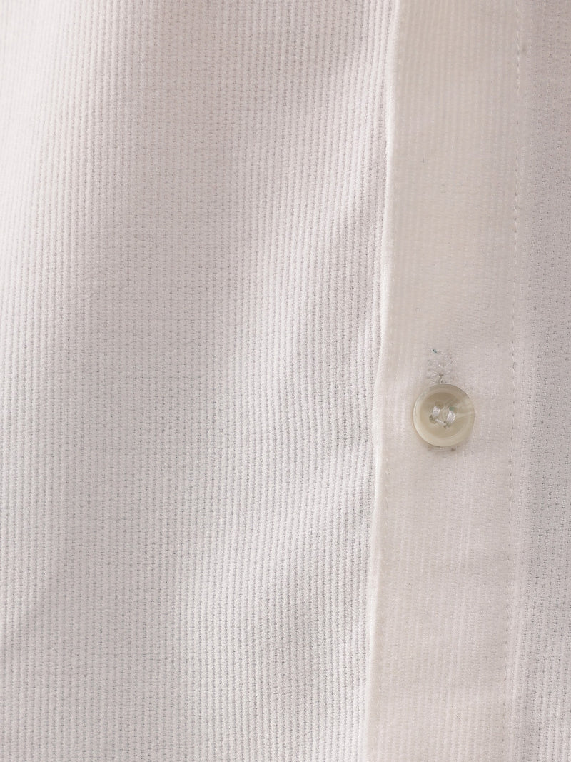 White: Textured Oversized Drop-Shoulder Corduroy Shirt