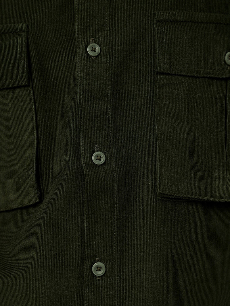 Green: Textured Oversized Drop-Shoulder Corduroy Shirt