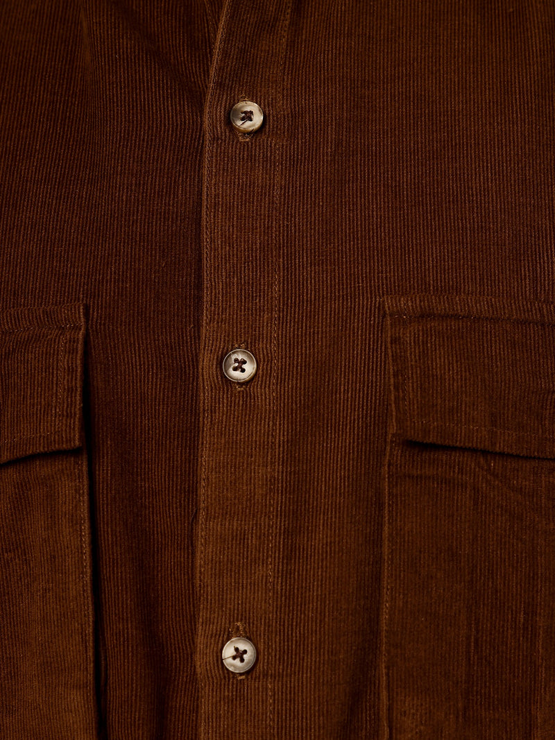 Brown: Textured Oversized Drop-Shoulder Corduroy Shirt
