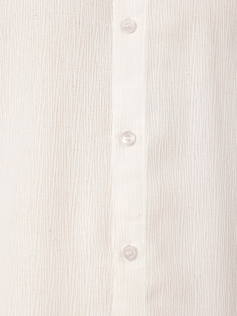 White: Textured Oversized Drop-Shoulder Casual Shirt