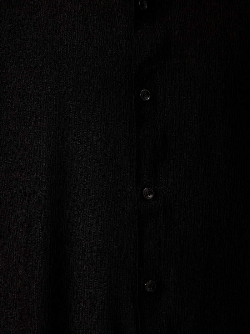 Black: Textured Oversized Drop-Shoulder Casual Shirt