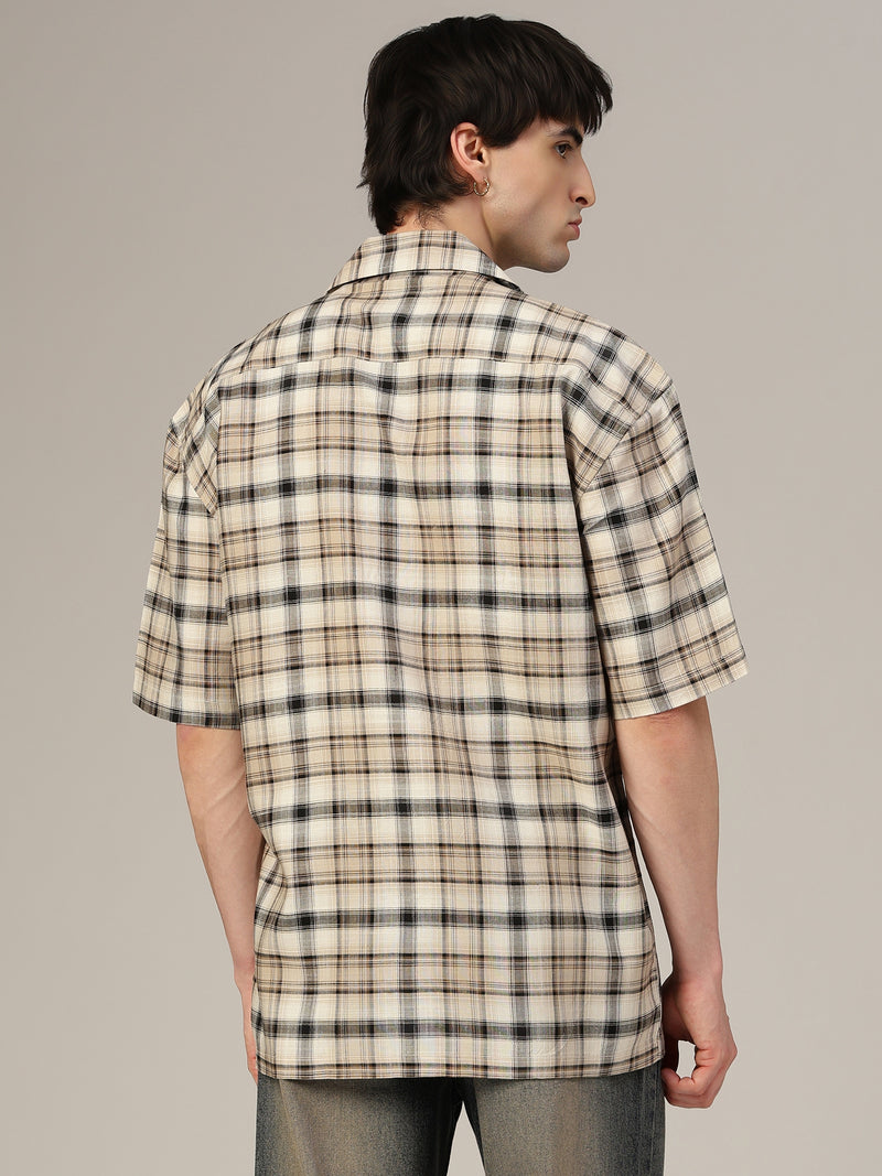 Brown & Cream Checked Oversized Cotton Shirt