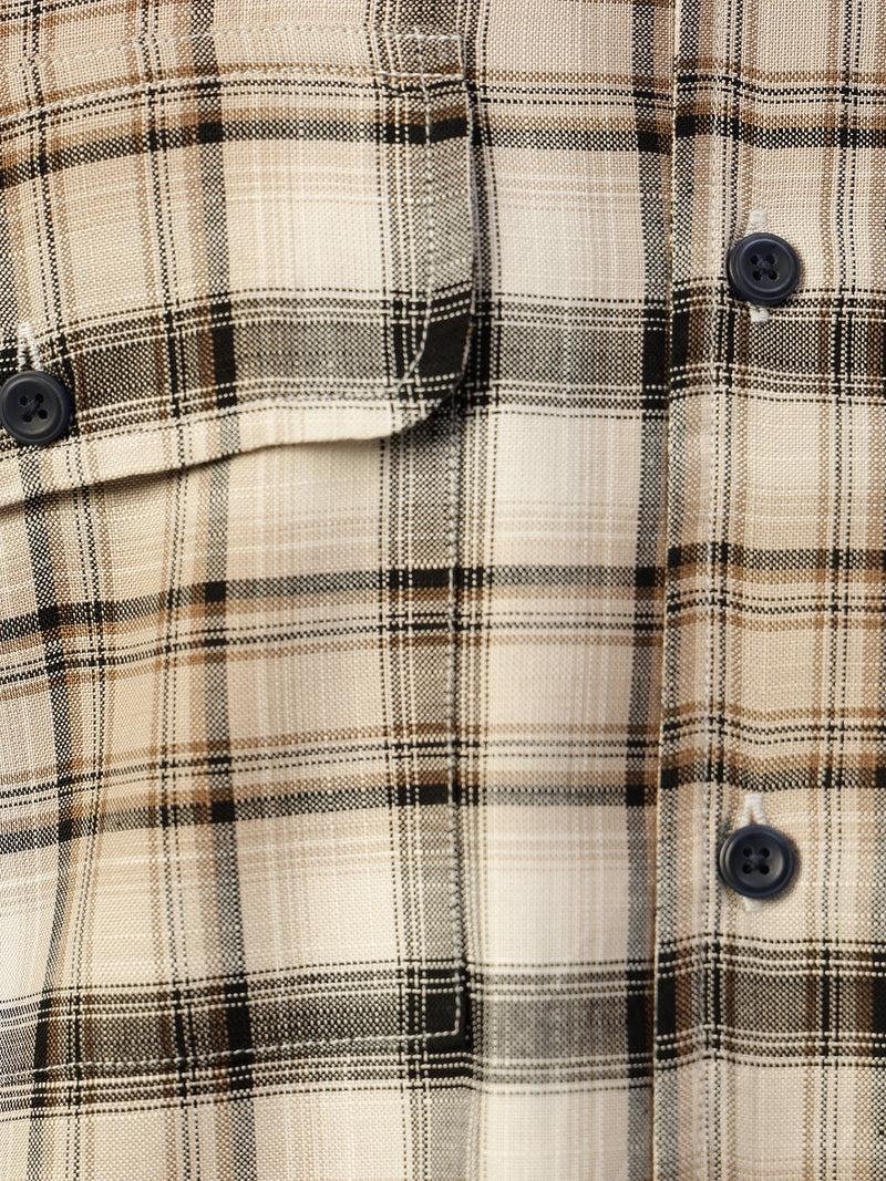 Brown & Cream Checked Oversized Cotton Shirt