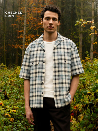 Blue & Cream Checked Oversized Cotton Shirt