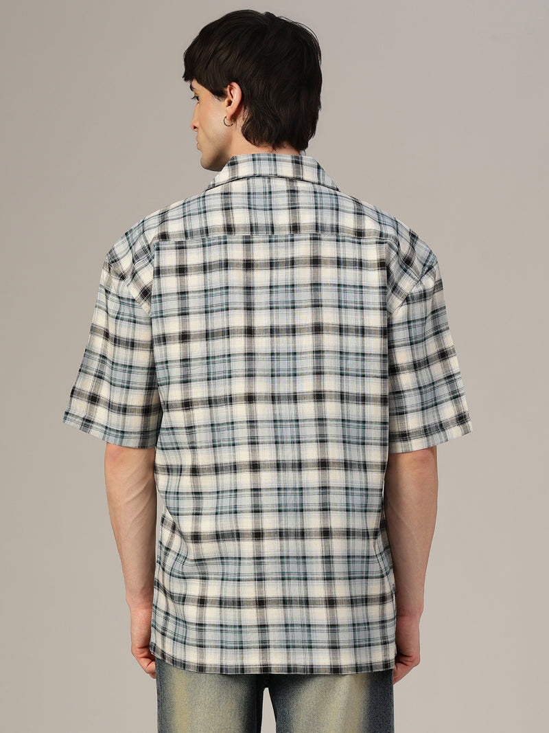 Blue & Cream Checked Oversized Cotton Shirt