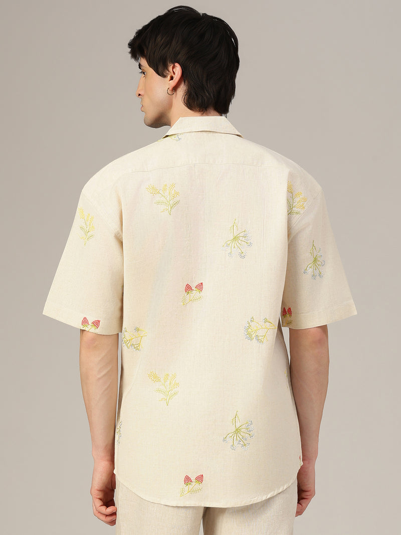 Off White Embroidered Oversized Casual Shirt