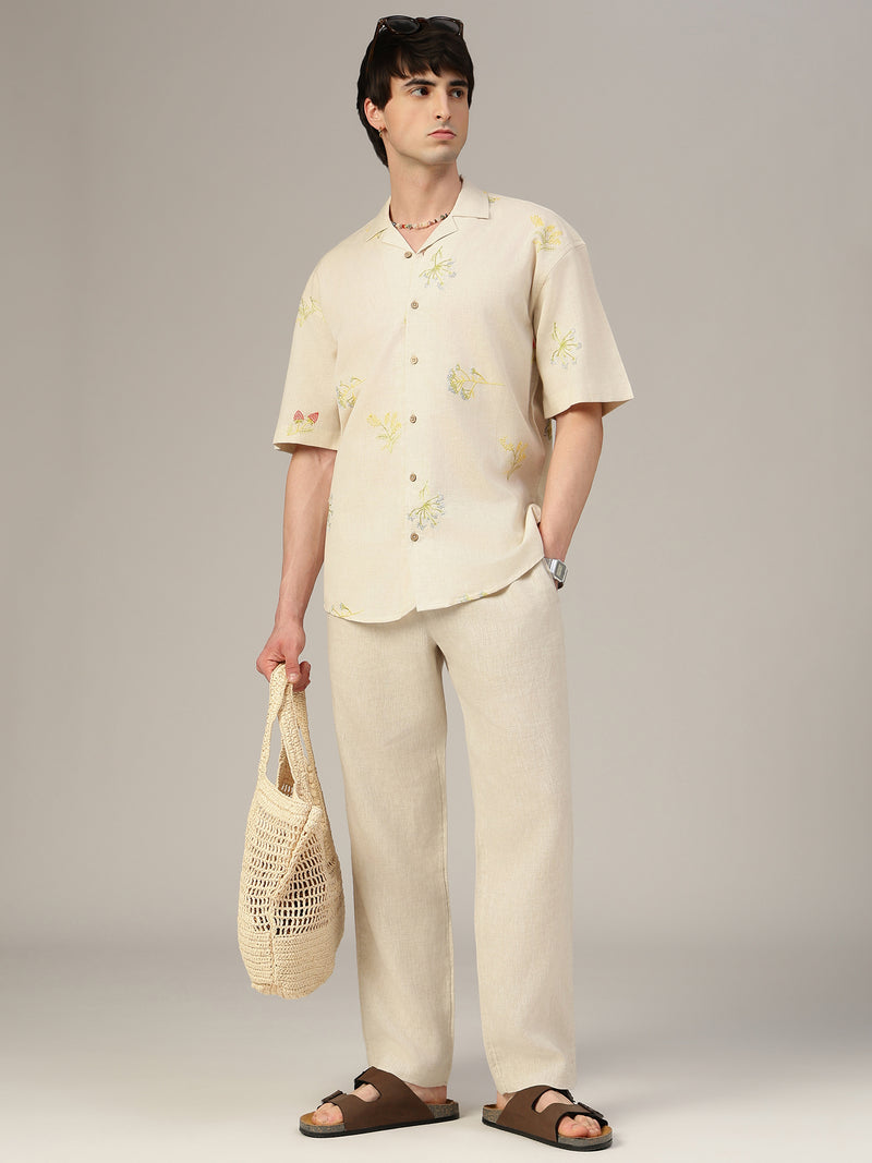 Off White Embroidered Oversized Casual Shirt