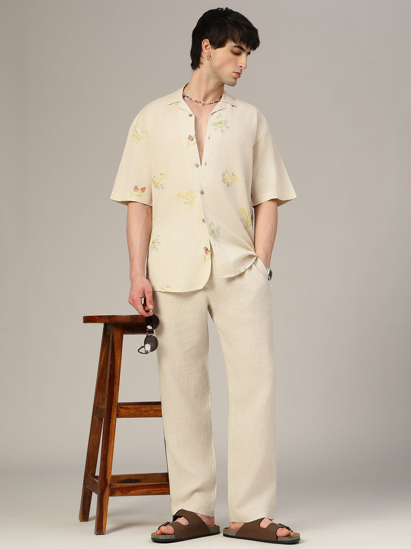 Off White Embroidered Oversized Casual Shirt