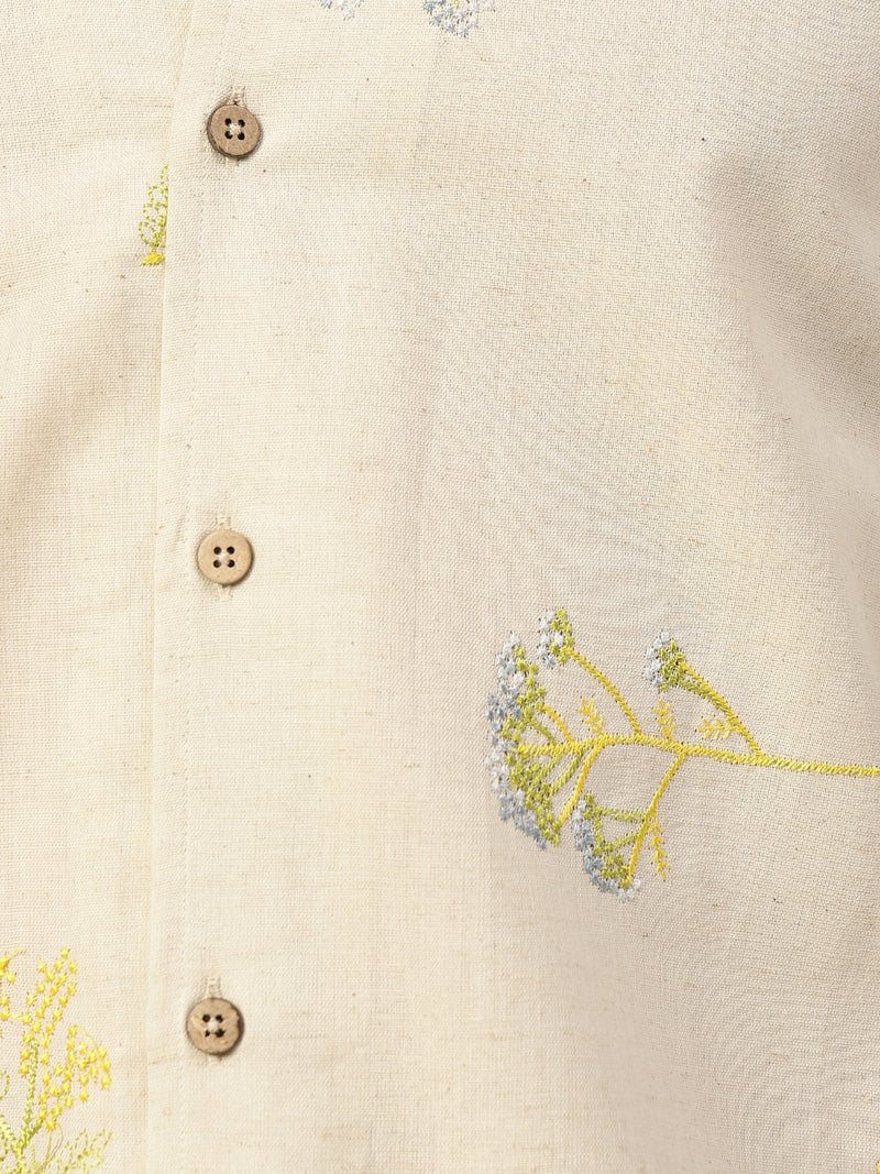 Off White Embroidered Oversized Casual Shirt