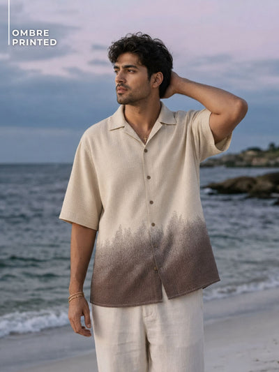 Cream & Grey Ombre Printed Oversized Shirt
