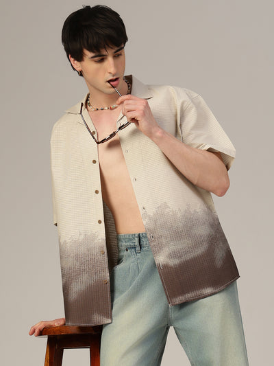 Cream & Grey Ombre Printed Oversized Shirt