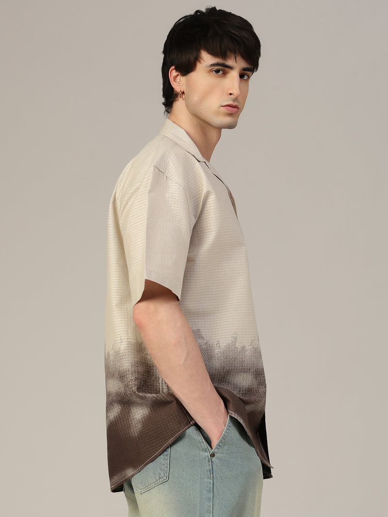 Cream & Grey Ombre Printed Oversized Shirt