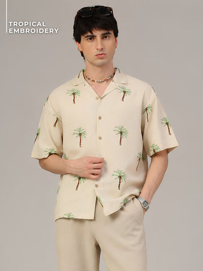 Cuban Collar Embroidered Shirt
