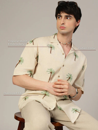 Cuban Collar Embroidered Shirt