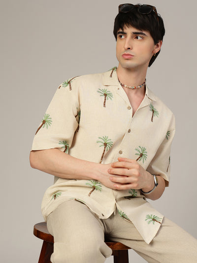 Off White Embroidered Drop-Shoulder Casual Shirt