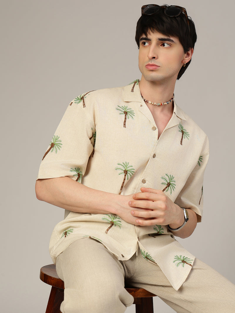 Off White Embroidered Drop-Shoulder Casual Shirt