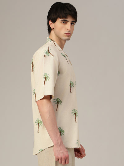 Off White Embroidered Drop-Shoulder Casual Shirt