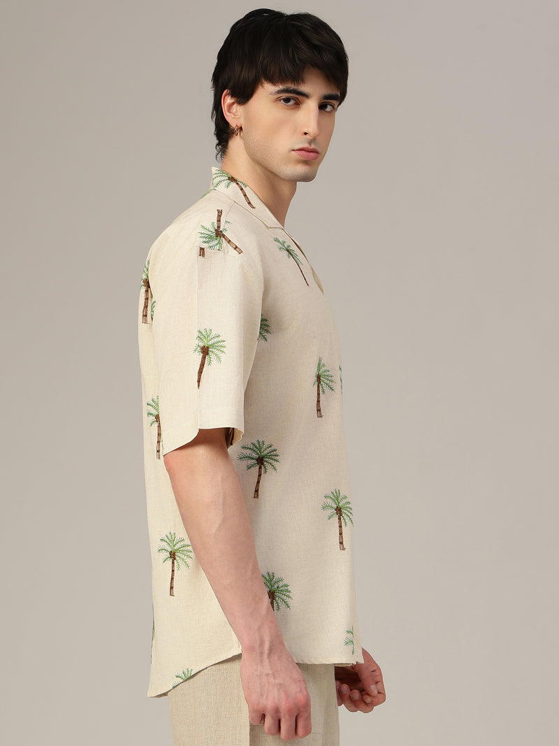 Off White Embroidered Drop-Shoulder Casual Shirt