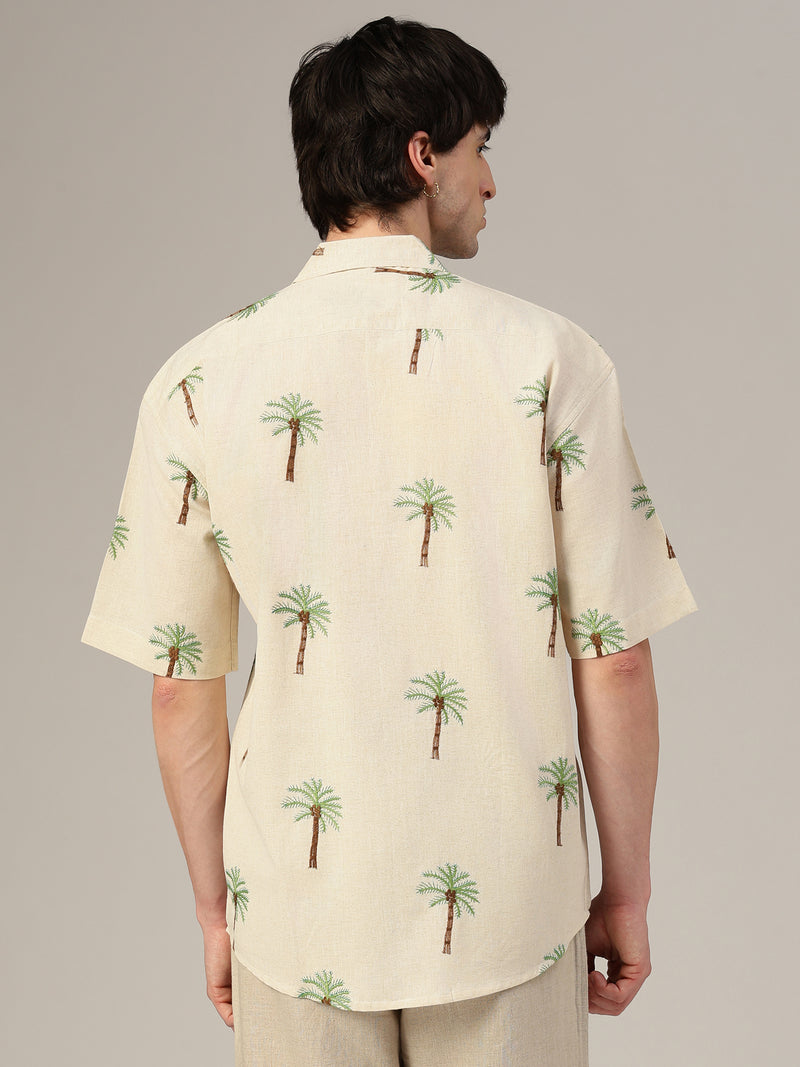 Off White Embroidered Drop-Shoulder Casual Shirt