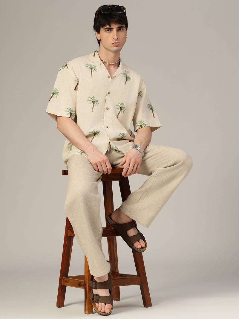 Off White Embroidered Drop-Shoulder Casual Shirt