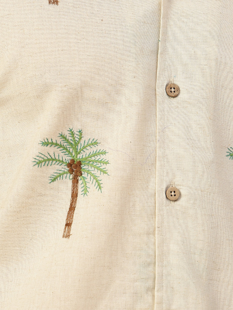 Off White Embroidered Drop-Shoulder Casual Shirt