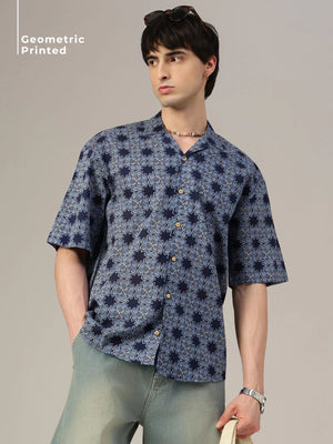 Blue Geometric Printed Oversized Shirt