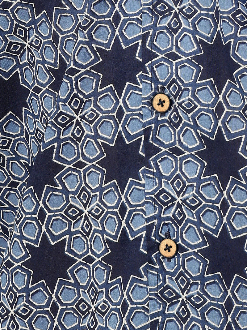 Blue Geometric Printed Oversized Shirt