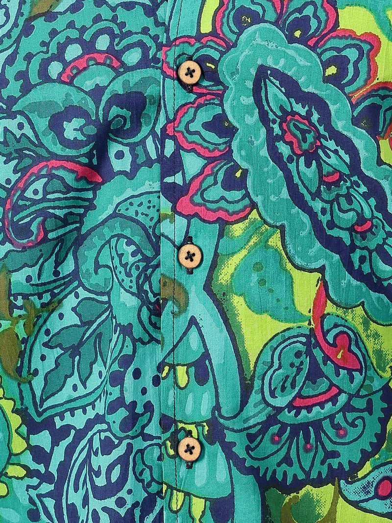 Teal Psychedelic Print Oversized Drop-Shoulder Shirt