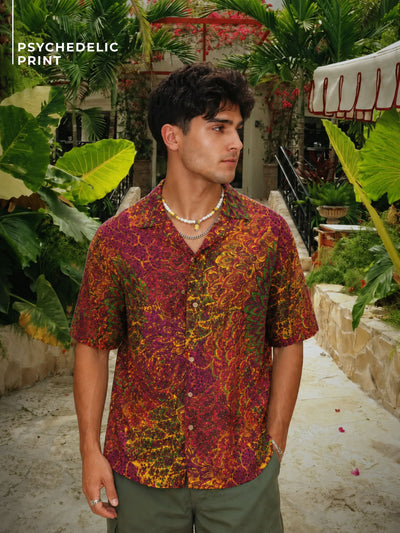 Mustard & Pink Psychedelic Print Oversized Shirt
