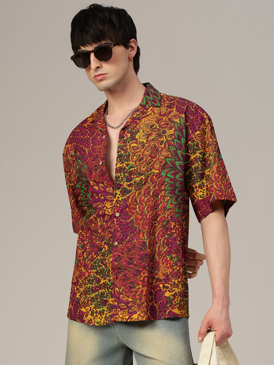 Mustard & Pink Psychedelic Print Oversized Shirt