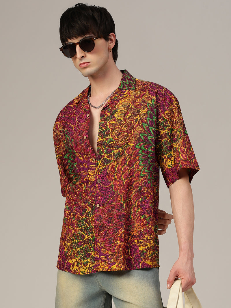 Mustard & Pink Psychedelic Print Oversized Shirt