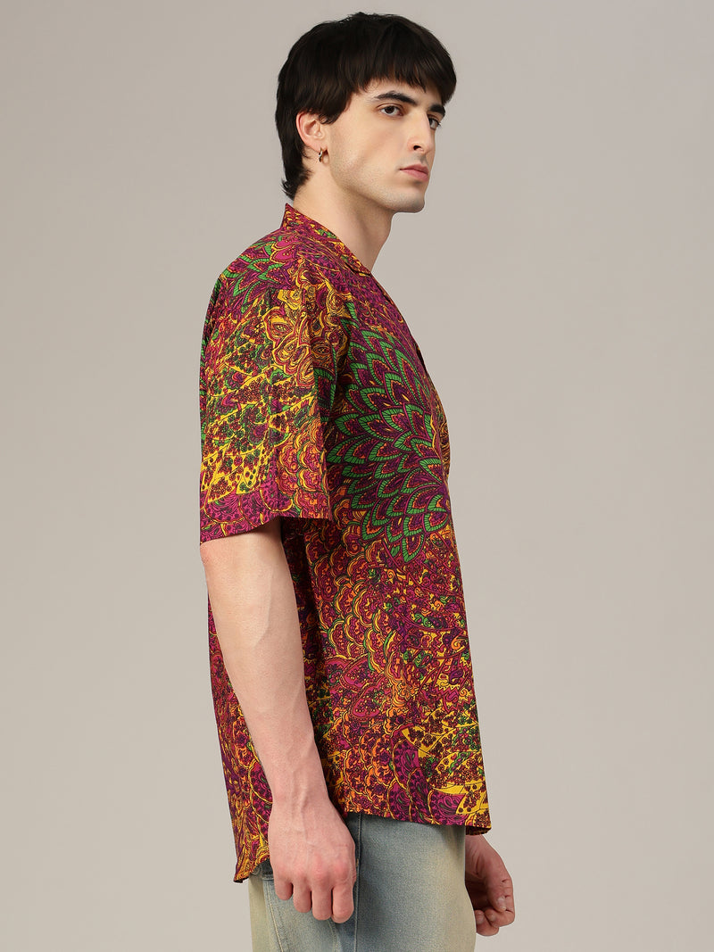 Mustard & Pink Psychedelic Print Oversized Shirt