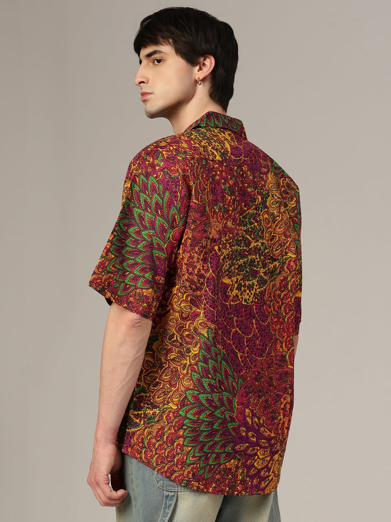 Mustard & Pink Psychedelic Print Oversized Shirt