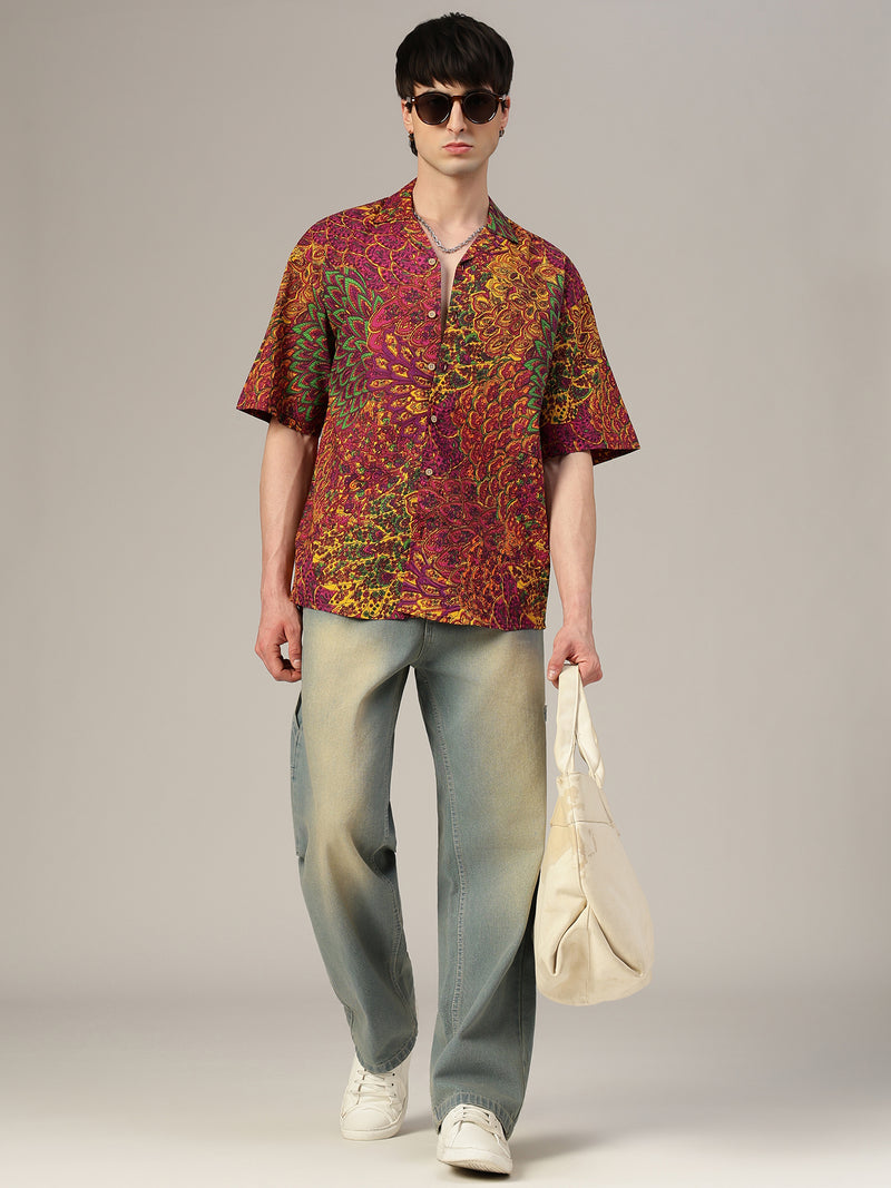 Mustard & Pink Psychedelic Print Oversized Shirt