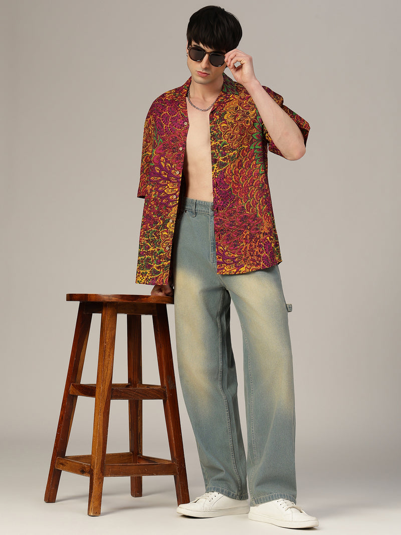Mustard & Pink Psychedelic Print Oversized Shirt