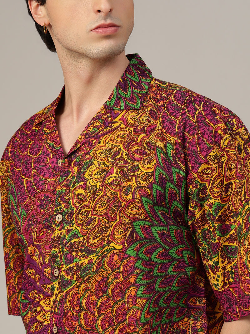 Mustard & Pink Psychedelic Print Oversized Shirt