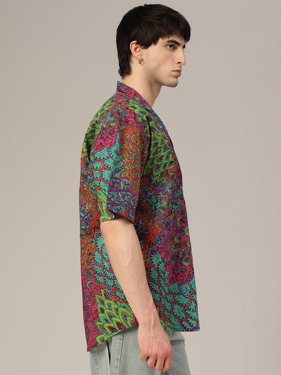 Pink & Green Psychedelic Print Oversized Shirt