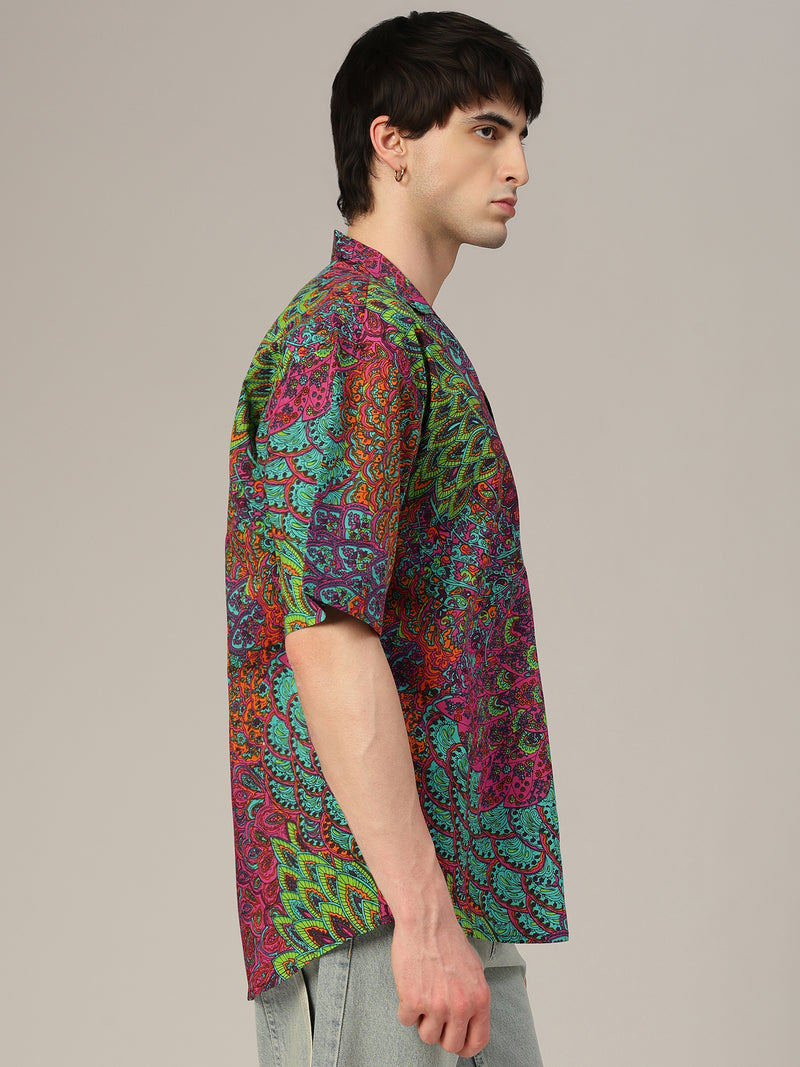 Pink & Green Psychedelic Print Oversized Shirt