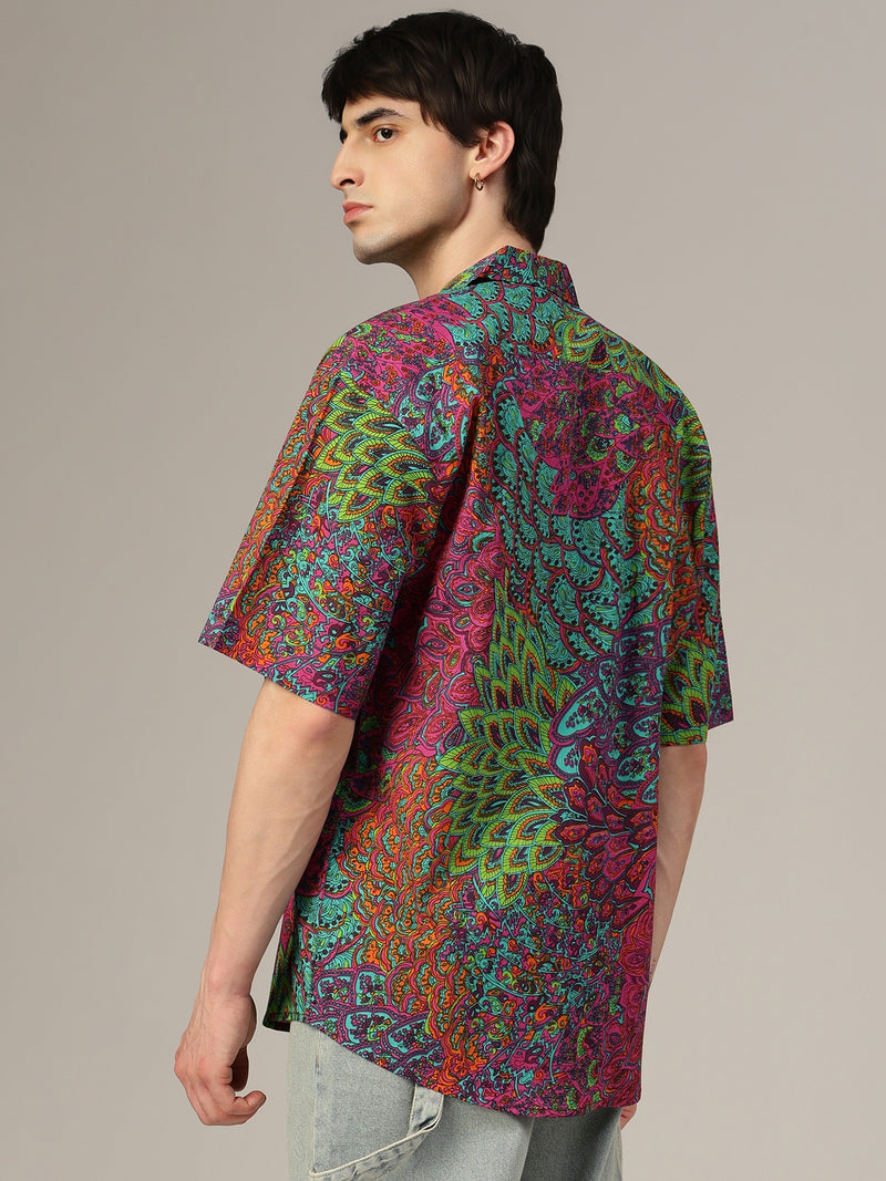 Pink & Green Psychedelic Print Oversized Shirt