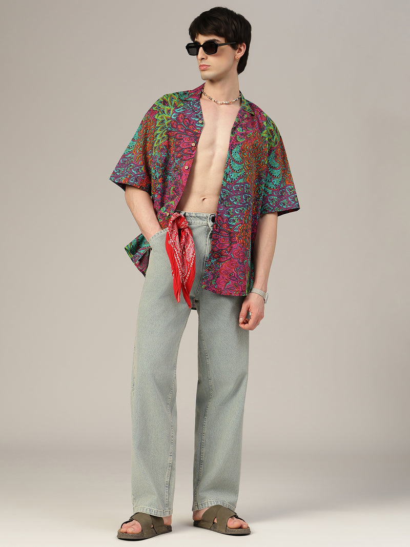 Pink & Green Psychedelic Print Oversized Shirt