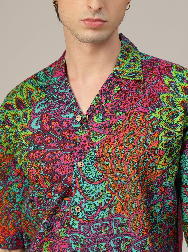 Pink & Green Psychedelic Print Oversized Shirt