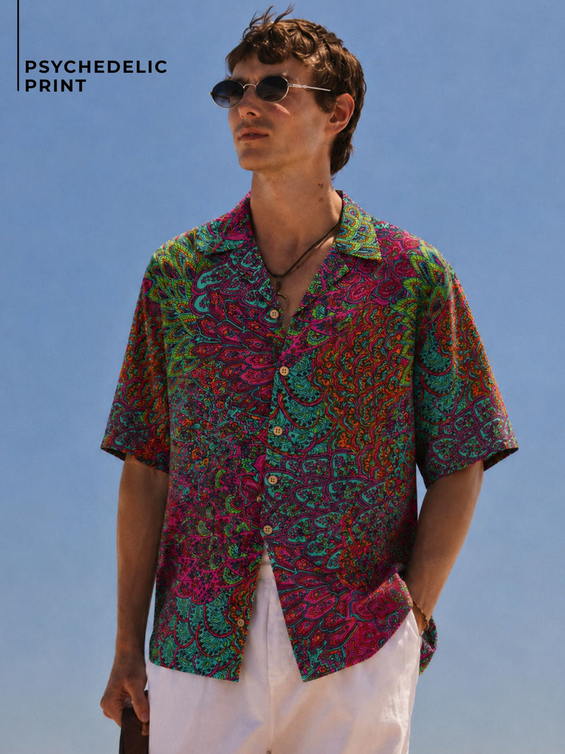 Pink & Green Psychedelic Print Oversized Shirt