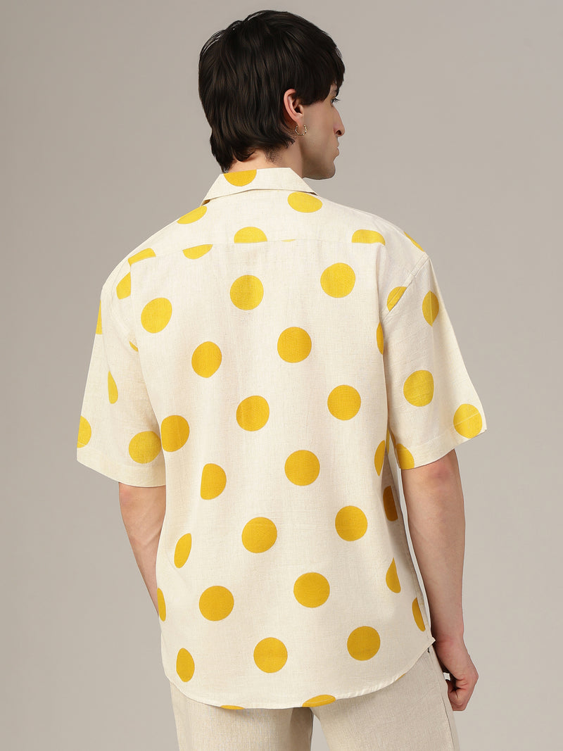 Off White & Yellow Polka Dots Drop-Shoulder Oversized Shirt