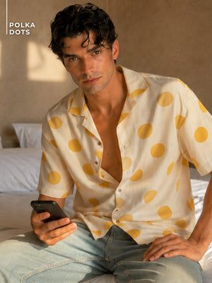Off White & Yellow Polka Dots Drop-Shoulder Oversized Shirt