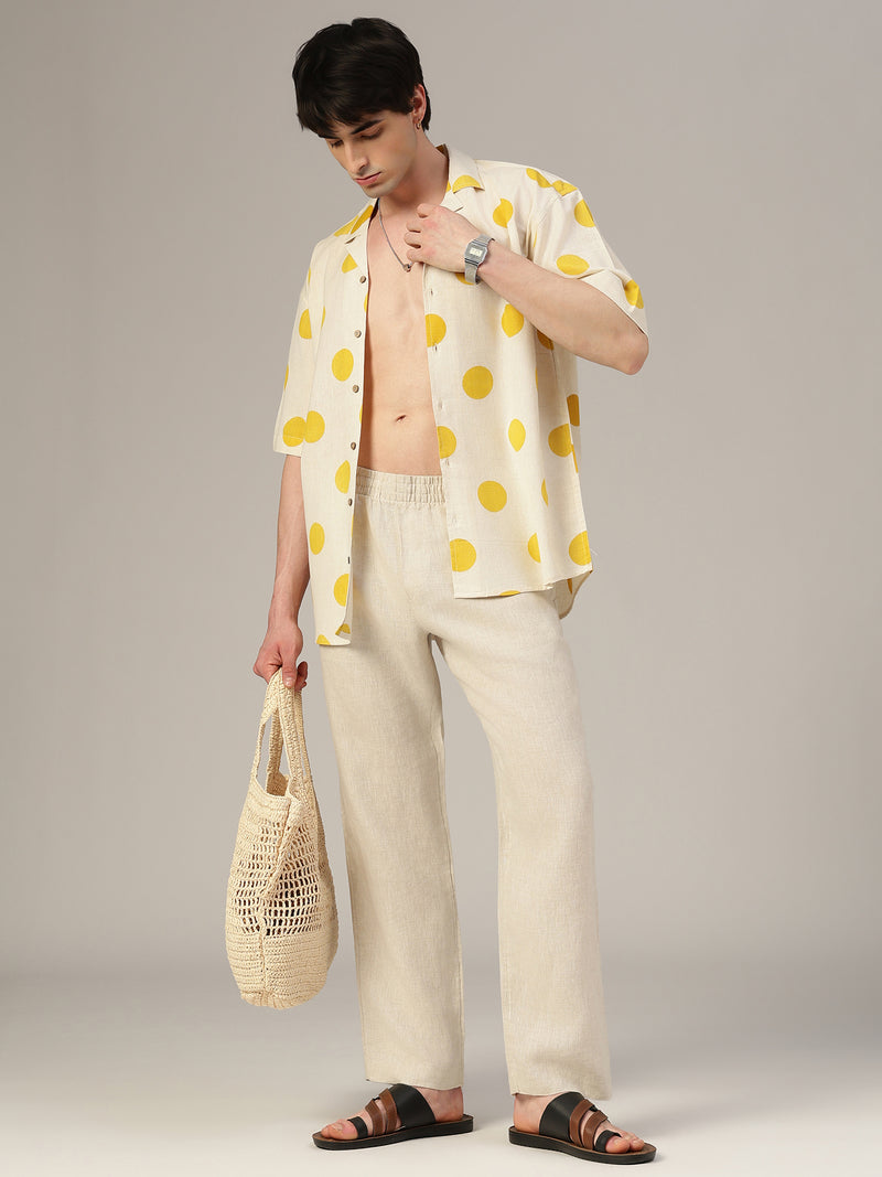 Off White & Yellow Polka Dots Drop-Shoulder Oversized Shirt