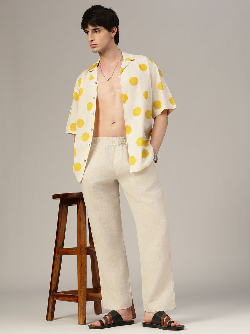 Off White & Yellow Polka Dots Drop-Shoulder Oversized Shirt