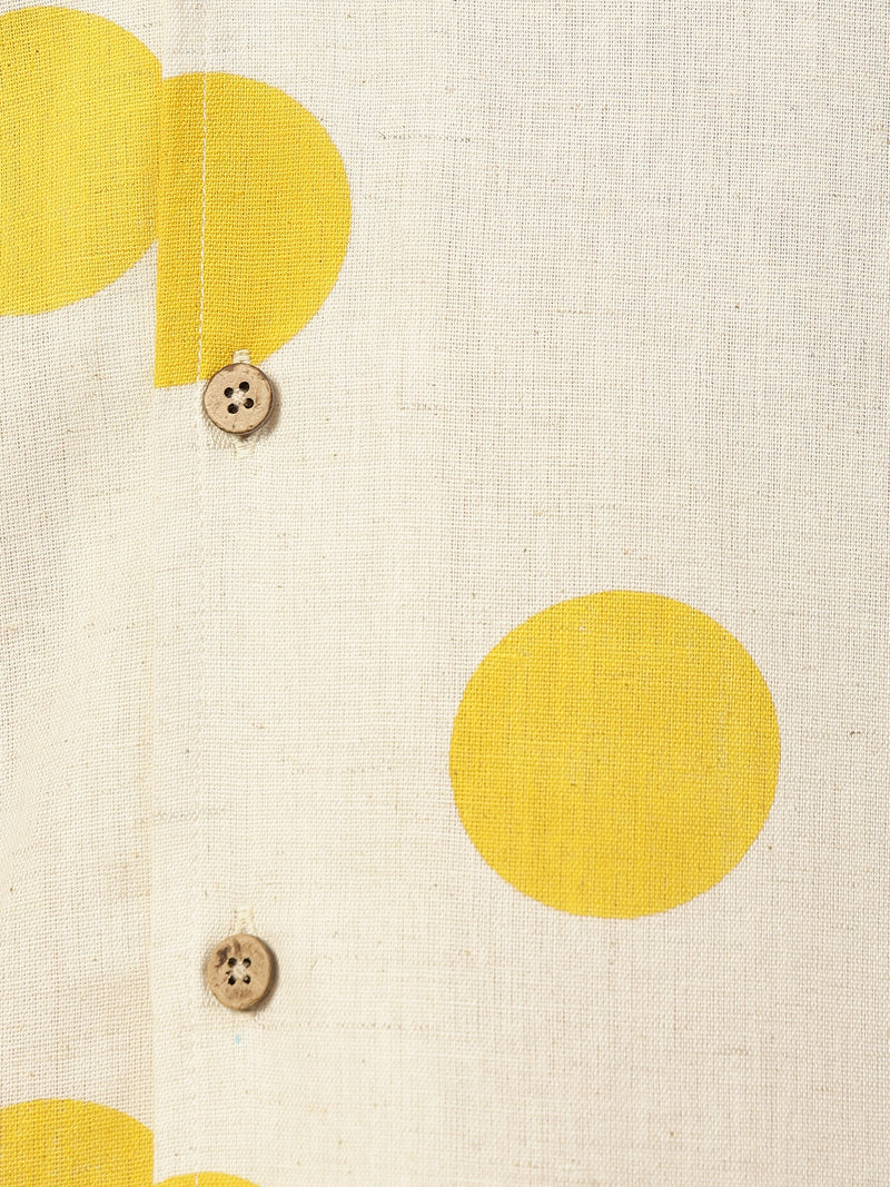 Off White & Yellow Polka Dots Drop-Shoulder Oversized Shirt