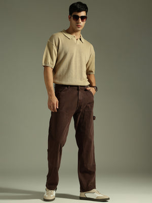 Dennison men's brown carpenter baggy fit jeans front view