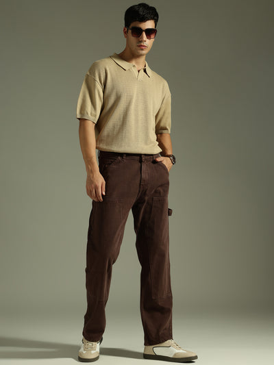 Dennison men's brown carpenter baggy fit jeans front view